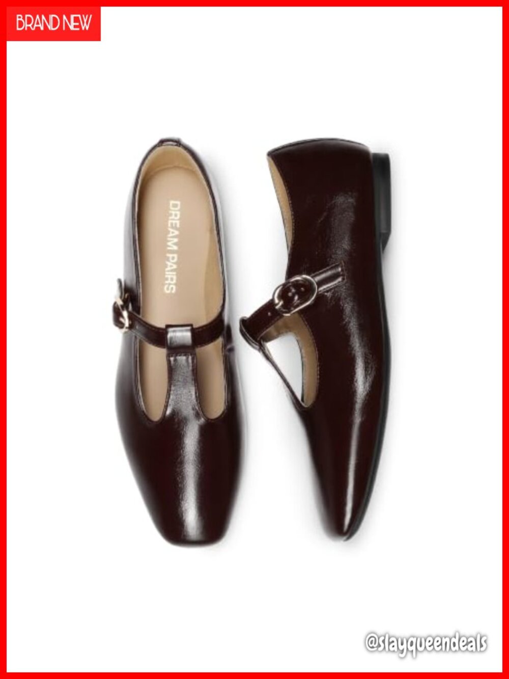 Women's T-Strap Mary Jane Flats Faux Leather Square Toe Ballet Flats